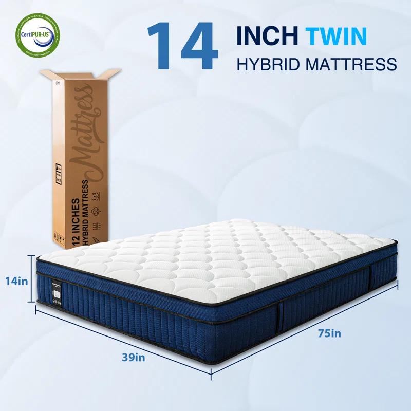 Alwyn Home Ciel 14'' Pillow Top Medium Firm Hybrid Mattress In A Box