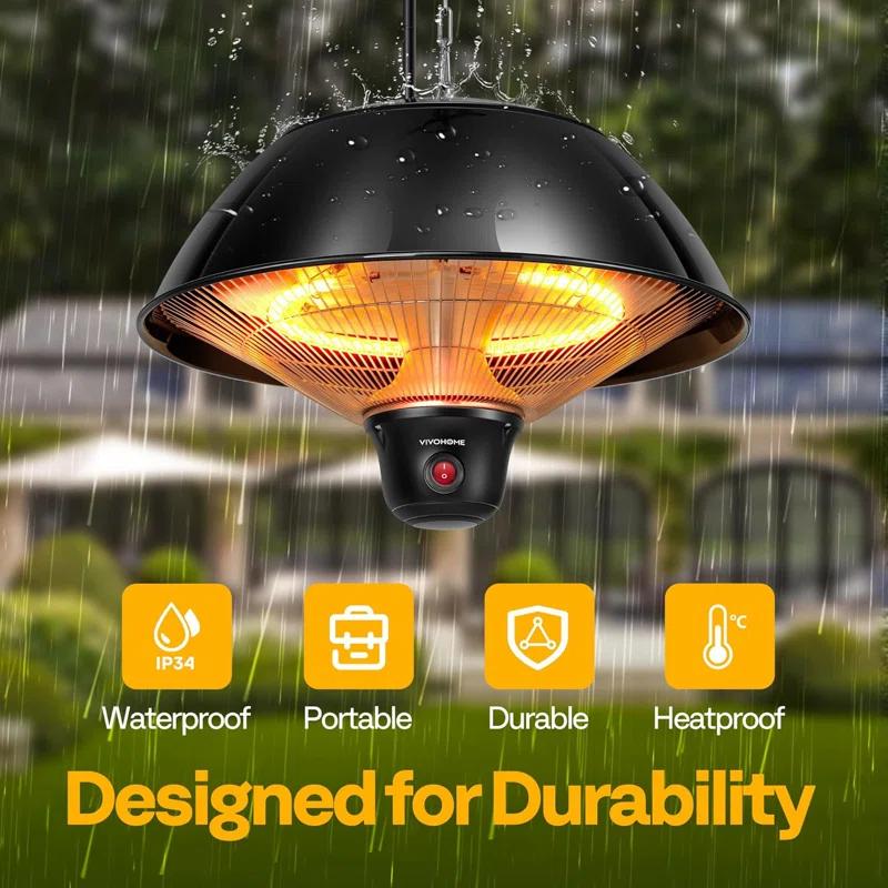 VIVOHOME 1,500-Watt Outdoor Ceiling Mount Hanging Patio Heater with 3 Heat Settings