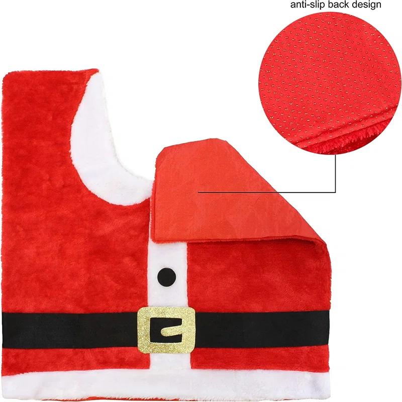 The Holiday Aisle® 5 Pieces Christmas Theme Bathroom Decoration Set W/Toilet Seat Cover, Rugs, Tank Cover, Toilet Paper Box Cover And Santa Towel For Xmas Indoor Décor, Party Favors (Santa)