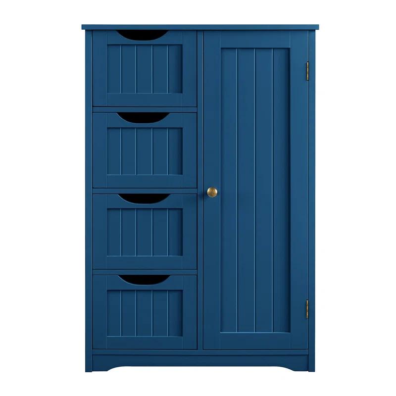 Wooden Bathroom Storage Organizer Cabinet with 4 Drawers and 1 Cupboard