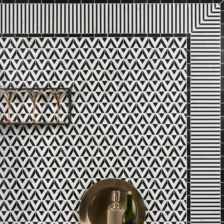 Bond Tile Florey Linear 7.87 in. x 8.31 in. Polished Marble Floor and Wall Mosaic Tile