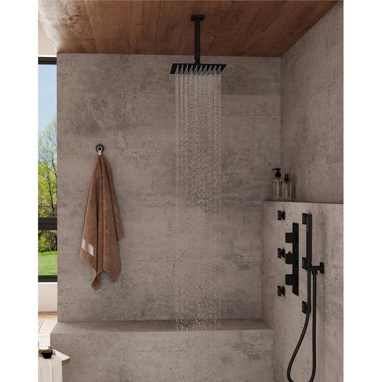3-Function LED Light Thermostatic Rainfall Shower System with 6 Body Jets and Rough-in Valve