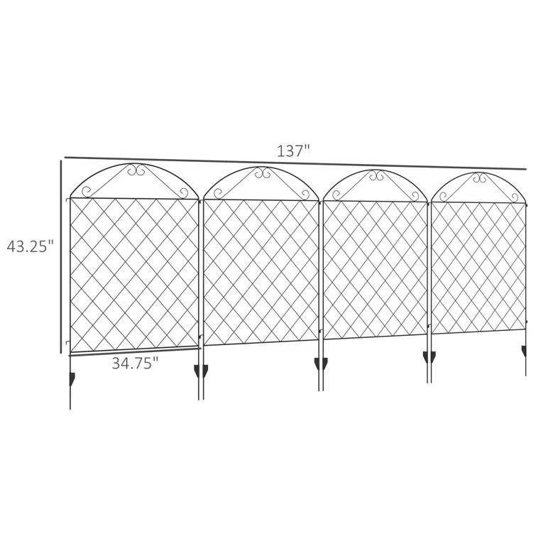 Outsunny Garden Fence, Steel Fence Panels, 11.5' L x 43" H, for Yard, Landscape, Patio (Set of 4)