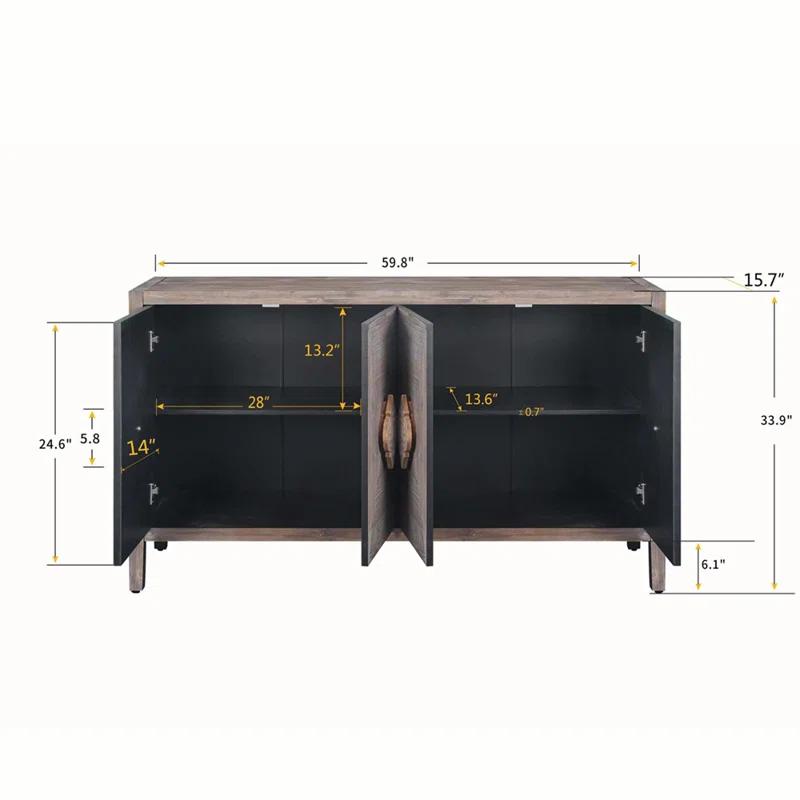 Bungalow Rose Antique Four Door Cabinet For Living Room