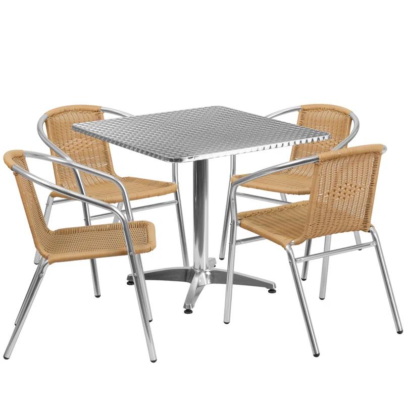 Flash Furniture 27.5'' Square Aluminum Indoor-Outdoor Table Set with 4 Rattan Chairs
