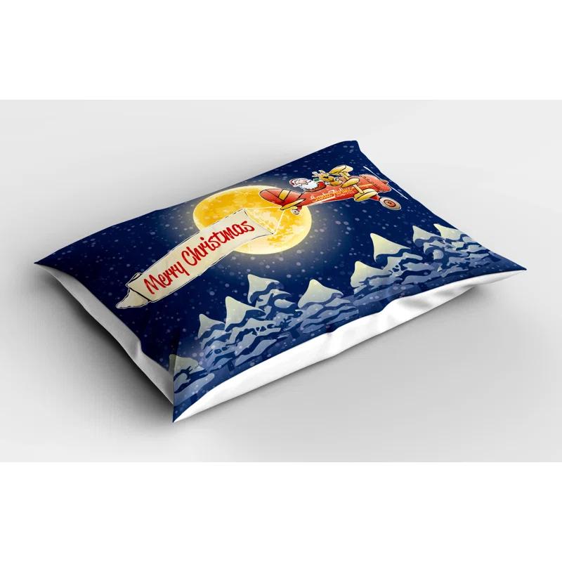Ambesonne Ambesonne Christmas Pillow Sham 2 Pack Santa Claus Airline Dark Blue Marigold Red
