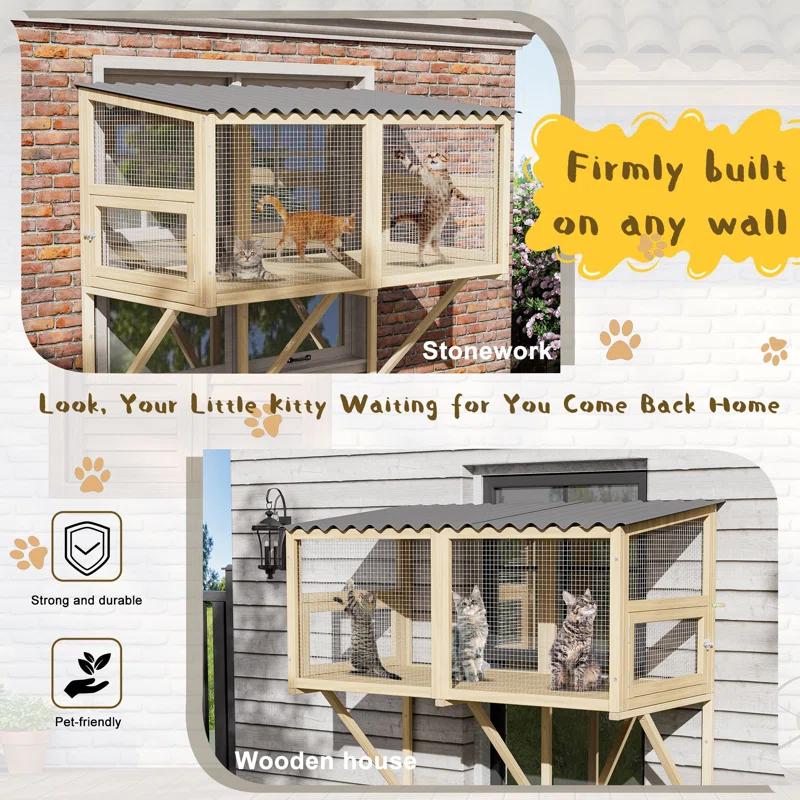 Tucker Murphy Pet™ Cat Catio,Cat Window Perch for Large Indoor Cats - Expandable Wooden Cat Window Box Enclosure for Multi Cats,