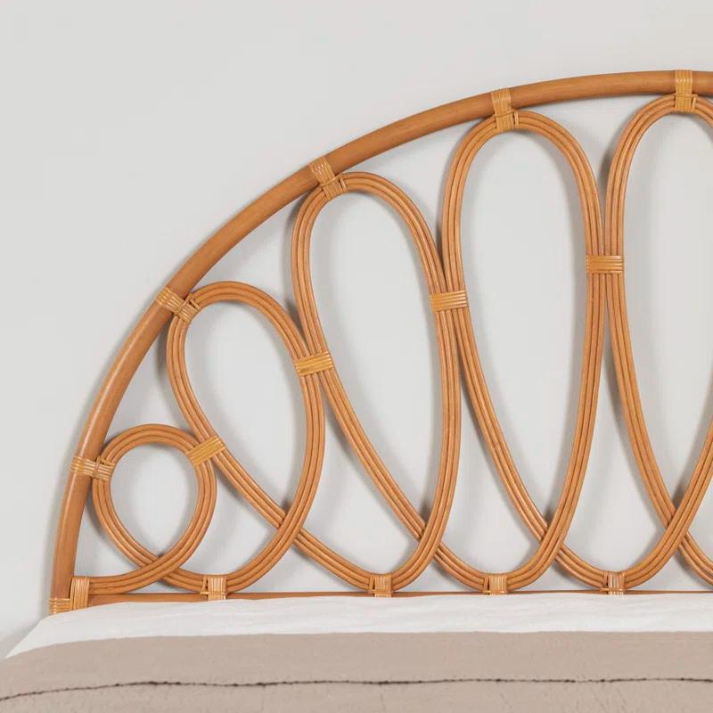 South Shore Hoya Queen Wooden Bed And Rattan Wall-Mounted Flower Petals Headboard Set
