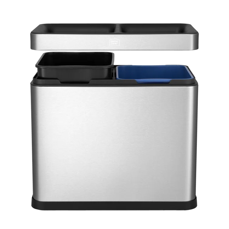 Home Zone Living Home Zone Living Open Top Trash Can Dual Removable Liners for Trash and Recycling Stainless Steel