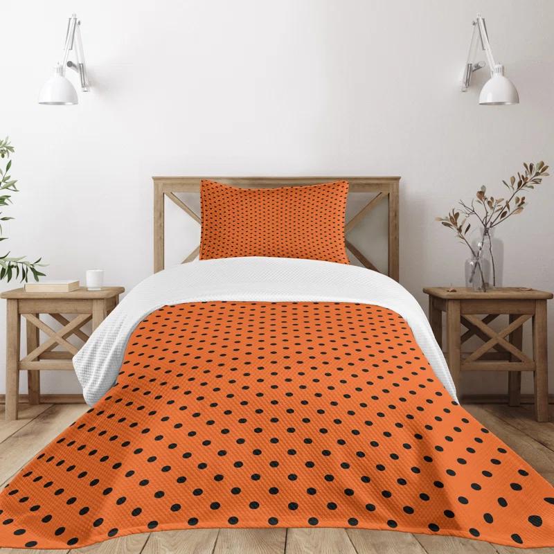 Ambesonne Orange Bedspread Set Vintage Polka Dots Tile Orange Black