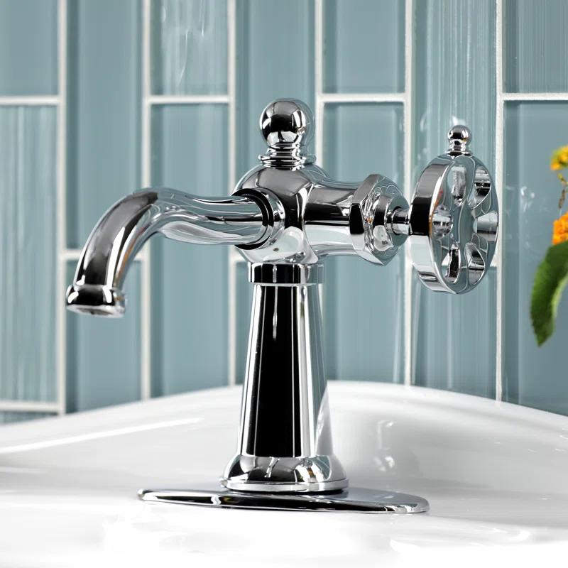 Kingston Brass Belknap Single-Handle 1-Hole Deck Mount Bathroom Faucet with Push Pop-Up and Deck Plate