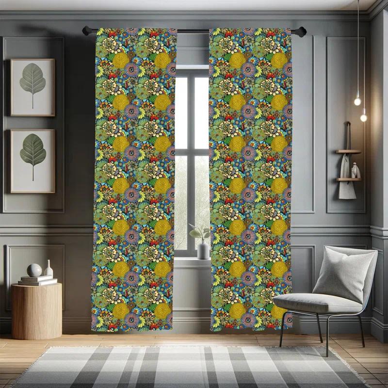 Ambesonne Garden Art Floral Semi-Sheer Rod Pocket Curtain Panels (Set of 2)