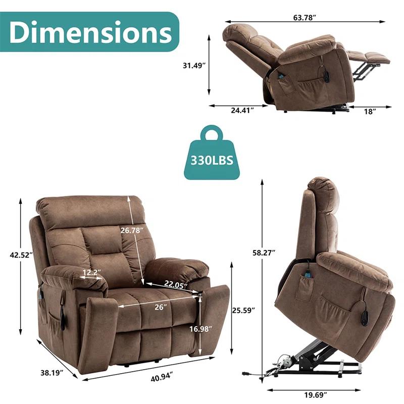 Latitude Run® Large Electric Massage Recliner With Heat, Velvet Lift Recliner Chair For Elderly Oversize with Hidden Cup Holder
