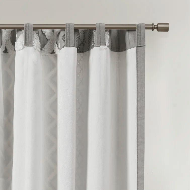 INK+IVY Imani Cotton Printed Boho Single Curtain Panel with Chenille Stripe and Lining