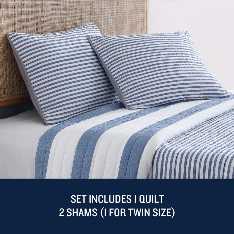 Nautica Fairwater Cotton Reversible Blue Quilt Set