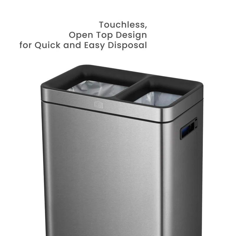 Home Zone Living Home Zone Living Open Top Trash Can Dual Removable Liners for Trash and Recycling Stainless Steel