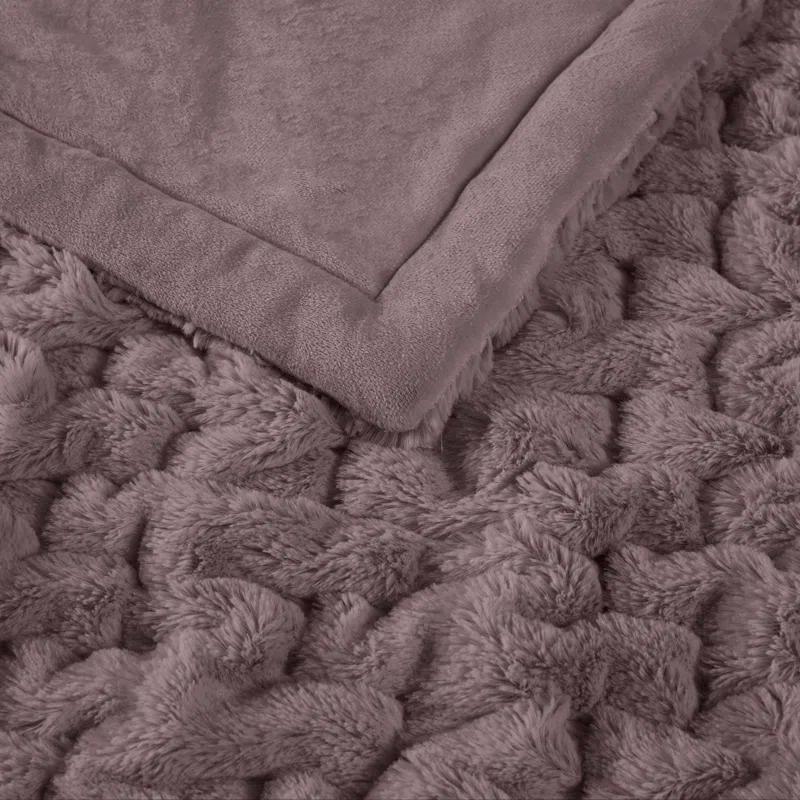 Madison Park Lavender Ruched Fur Throw 50x60"