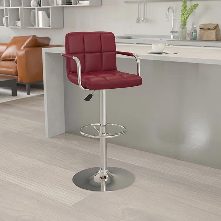 Flash Furniture Contemporary Quilted Vinyl Adjustable Height Barstool with Arms and Chrome Base