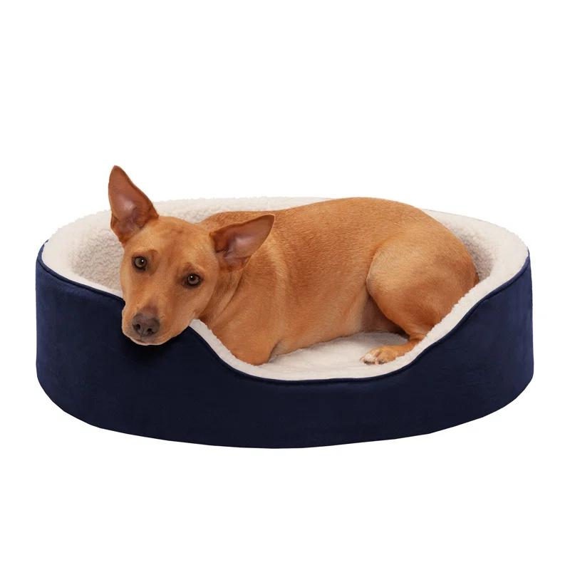 FurHaven Faux Sherpa & Suede Oval Dog Bed