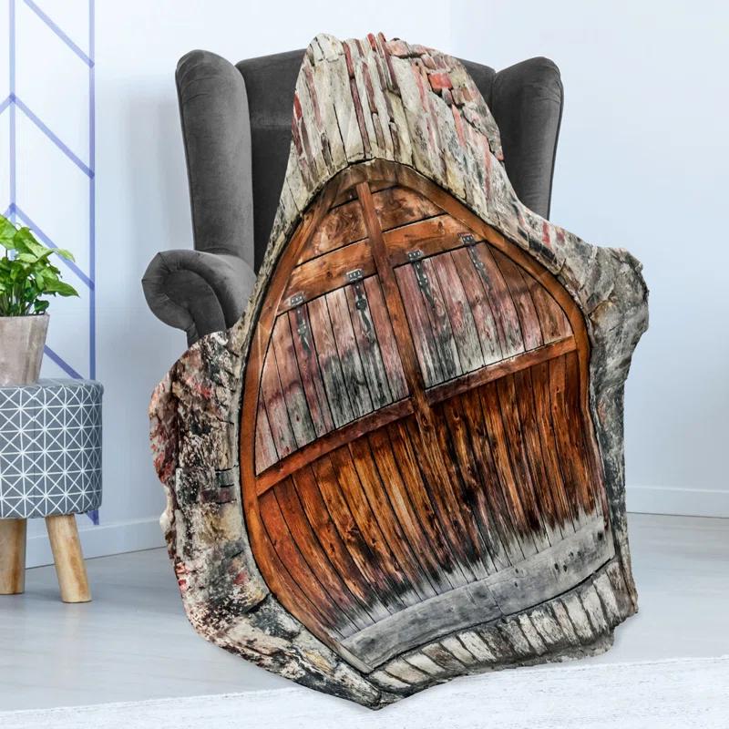 Ambesonne Ambesonne Rustic Fleece Throw Blanket Old Brick Stone Oval Door Brown and Grey