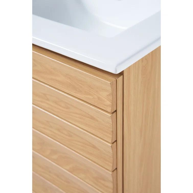 Aubert 24" Slat Modern Farmhouse 2-Shelf Bath Vanity Cabinet Only (Sink Basin not Included)