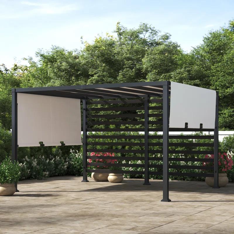 Sunjoy Sunjoy Outdoor Pergola 10 x 12 ft. Steel Pergolas with White Adjustable Shade and Privacy Screen for Backyard