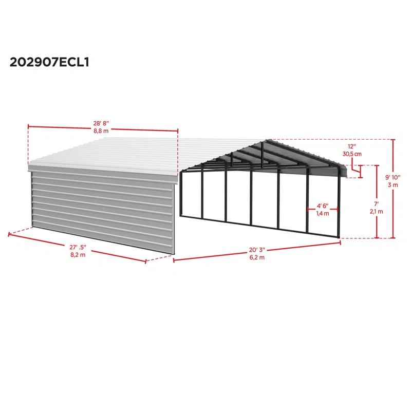 Arrow Arrow Steel Carport with 1 Side Wall Kit, 20x29x07