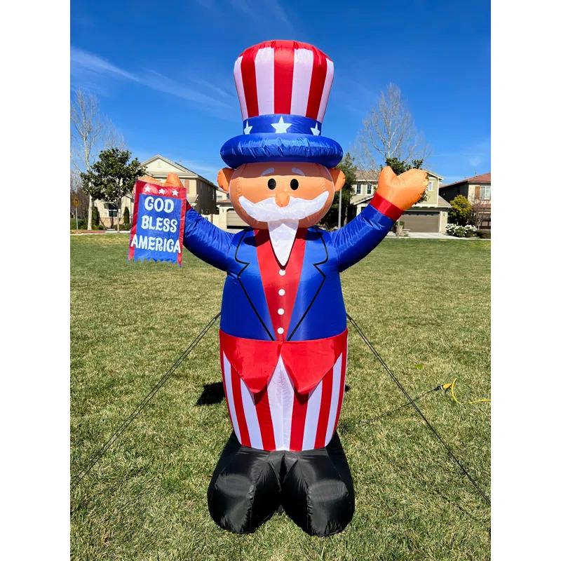 6 Foot Tall Lighted Patriotic Independence Day 4th of July Inflatable Uncle Sam with Flag Indoor / Outdoor Blow Up Holiday Yard Decoration