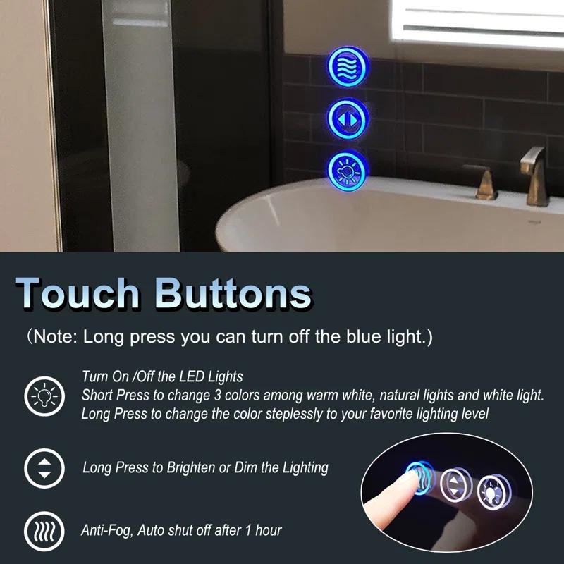 Ivy Bronx Molly Frameless LED Front Light and Backlit 3 Colors Dimmable Anti-Fog Wall Bathroom Vanity Mirror
