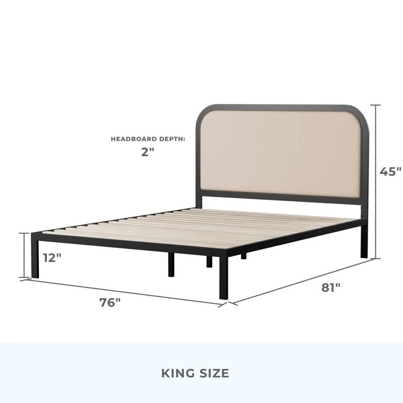 Brookside Metal Bed Frame with Rounded Upholstered Headboard