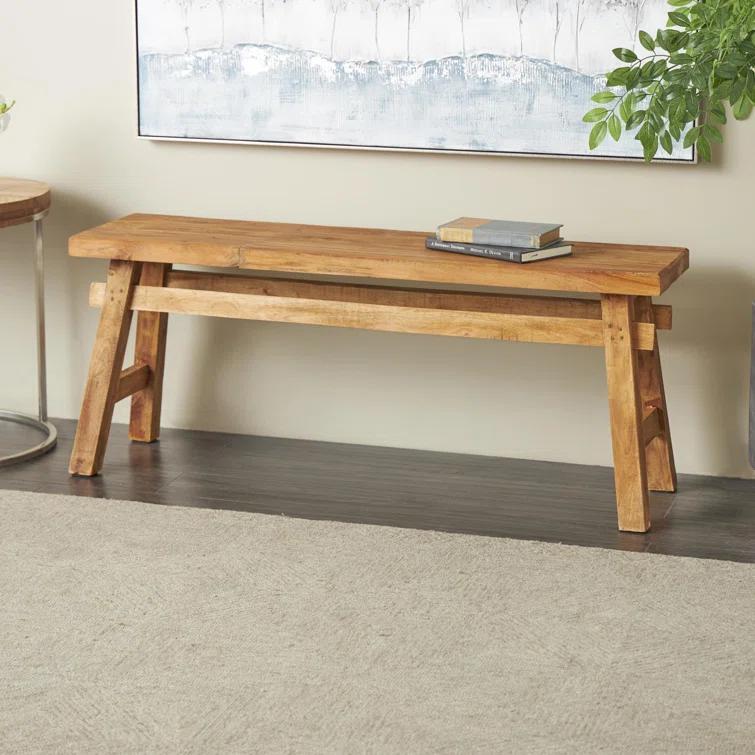 Milani Brown Wood Handmade Distressed Bench with High Trestle Legs 47" x 12" x 21"