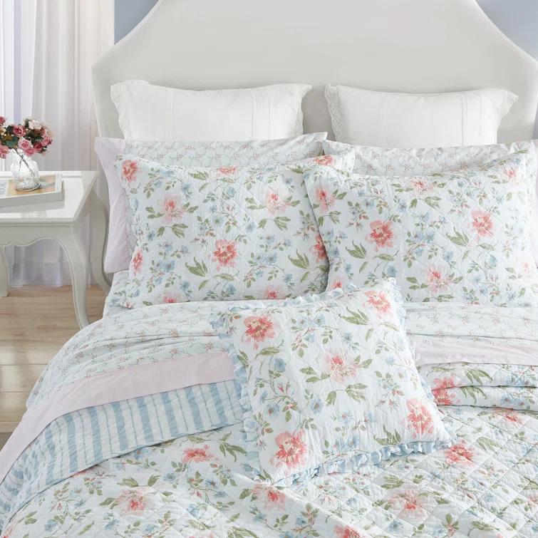 Laura Ashley Victoria Blue Standard Cotton Quilt Set