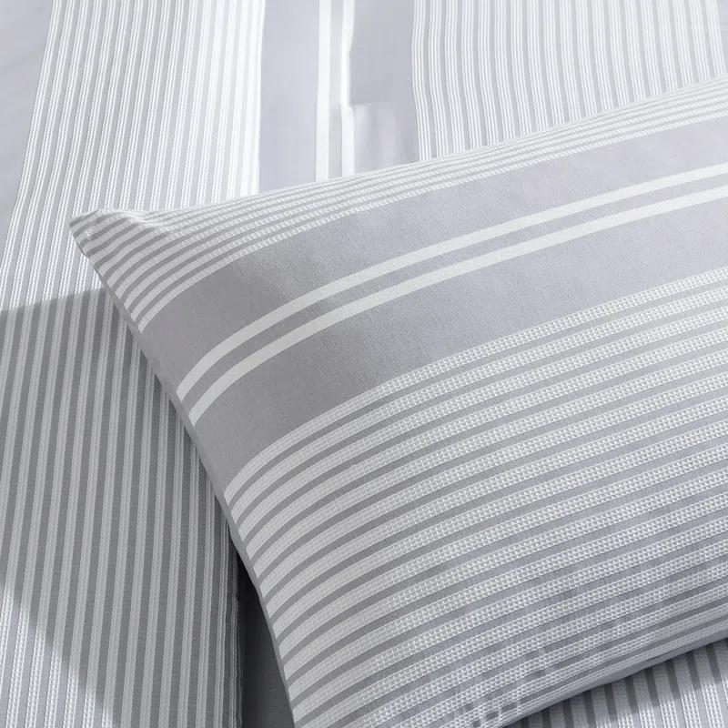 Tahari Gwen 3-Piece White/Grey Waffle Stripe Cotton Comforter Set
