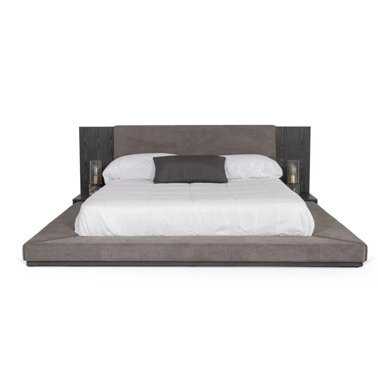 Benjara Noe Ruby California King Bed, Shelves, Low Profile
