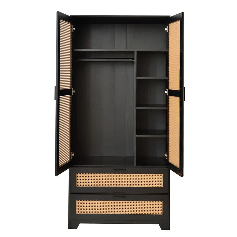 Bay Isle Home™ Solid Pine Wood Rattan Closet with 2 Drawers