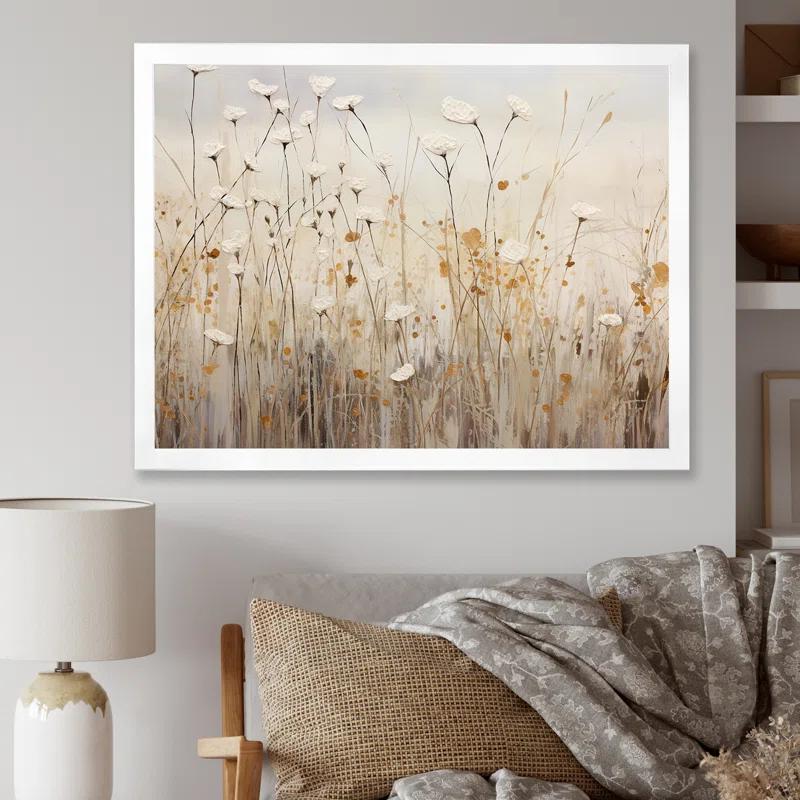 Design Art Beige Wildflowers Floral Fantasy  - Minimal wildflowers on canvas print & Reviews | Wayfair
