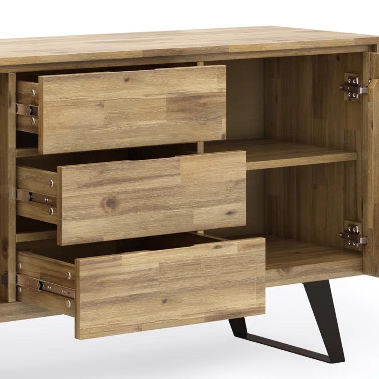 Simpli Home Lowry 60"W Solid Wood Modern Industrial 2-Door Sideboard Buffet with 3 Center Drawers