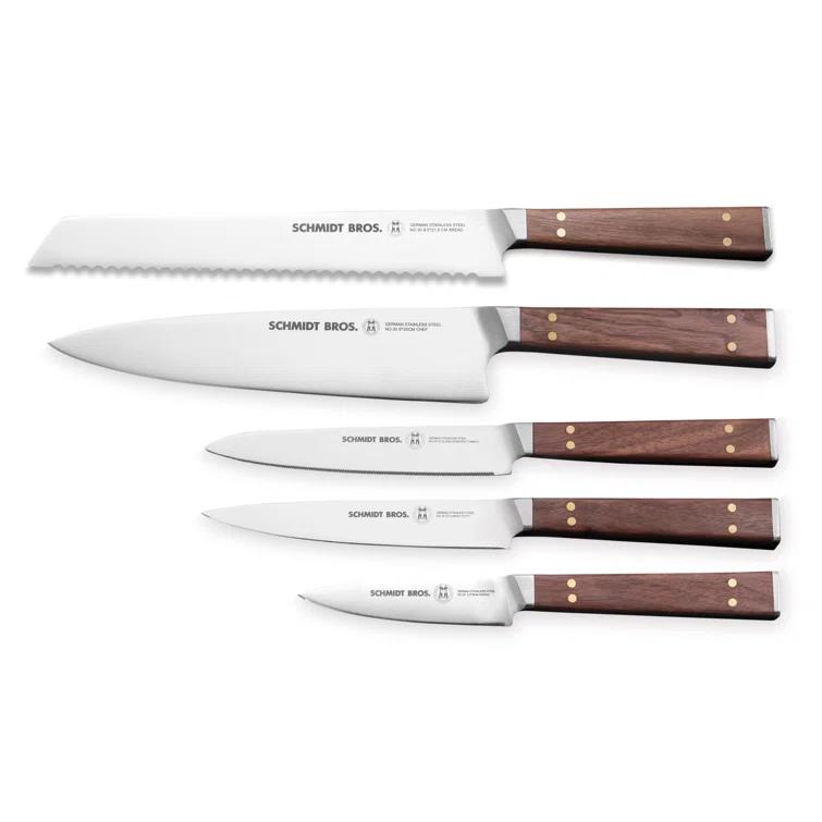 Schmidt Brothers Cutlery Schmidt Brothers™ Cutlery Walnut & Brass 6 Piece Knife Block Set & Reviews | Wayfair