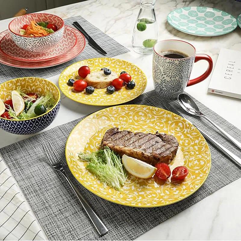 Ceramic 16 Piece Tableware Set 4, Includes Plates, Plates, Bowls, Dinnerware Set, Dishwasher-Safe, Can Be Used For Family Gatherings, Restaurants, Parties,