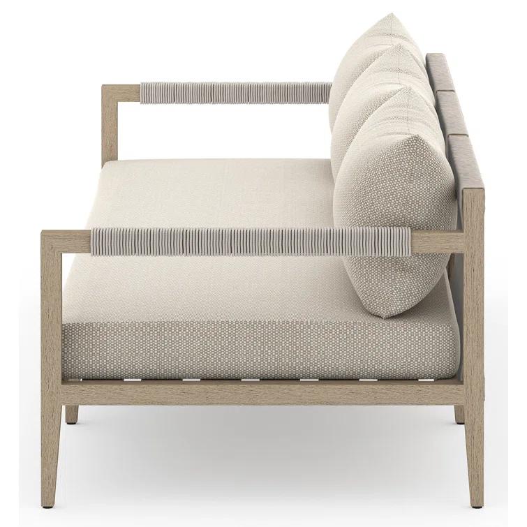 Sherwood Washed Brown Teak Outdoor Sofa with Beige Cushions