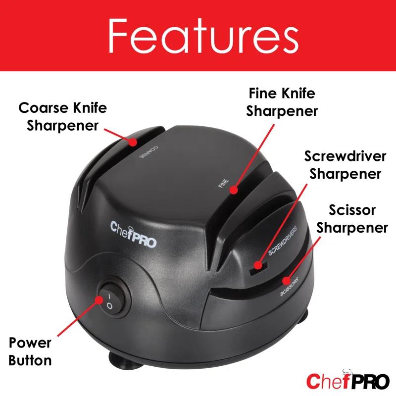 Chef Pro PREMIUS Compact 3-in-1 Electric Knife Sharpener System, Black