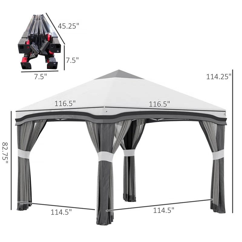 junzc Outsunny 10' X 10' Pop Up Canopy Tent With Netting, Instant Tents For Parties, Height Adjustable, With Wheeled Carry Bag And 4 Sand Bags For Outdoor, Garden, Patio