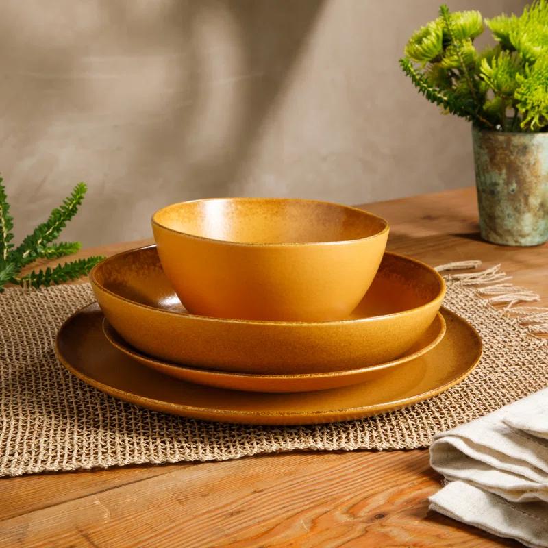 bloomhouse Palermo Sun 16 Piece Stoneware Reactive Glaze Plates and Bowls Dinnerware Set
