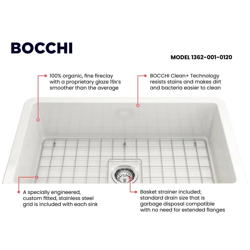 BOCCHI 1362-001-0120 Sotto 32'' L Undermount Fireclay Kitchen Sink