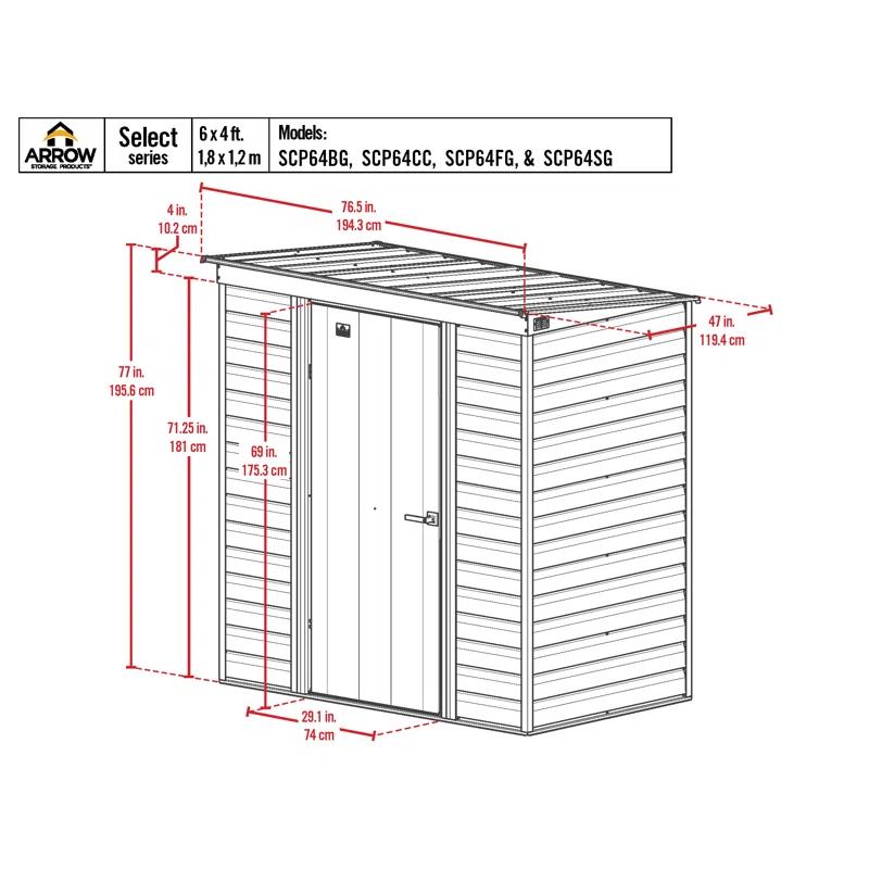 Arrow 6 ft. W x 4 ft. D Steel Horizontal Storage Shed