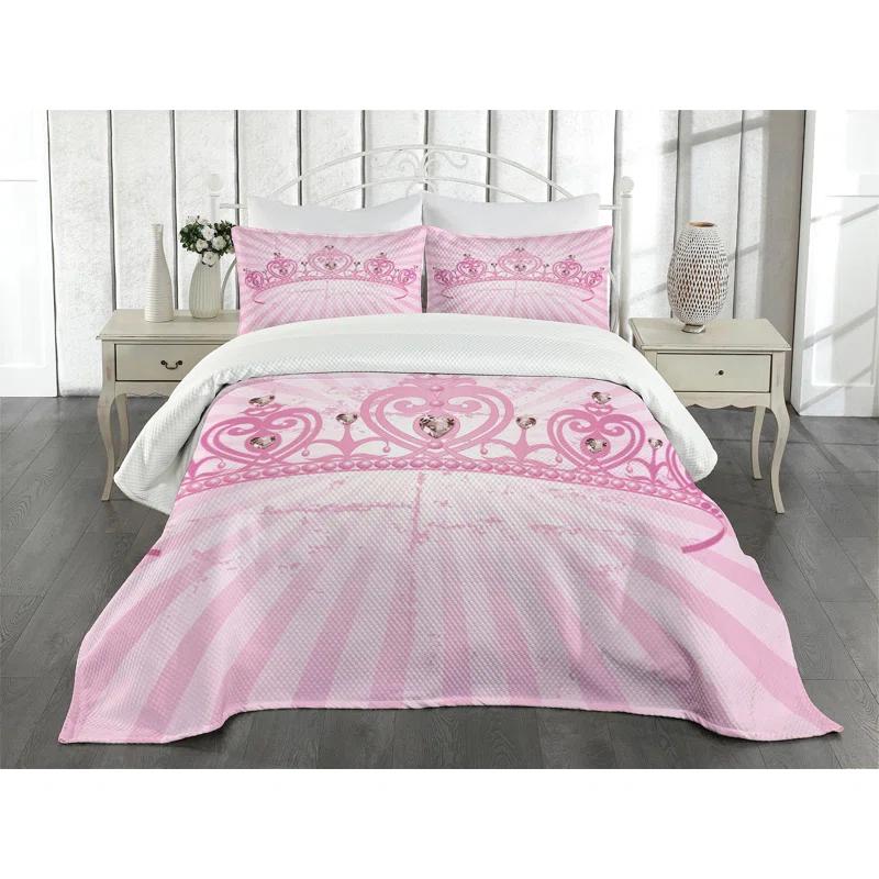 Ambesonne Ambesonne Girls Bedspread Set Pink Cartoon Pink Pale Pink