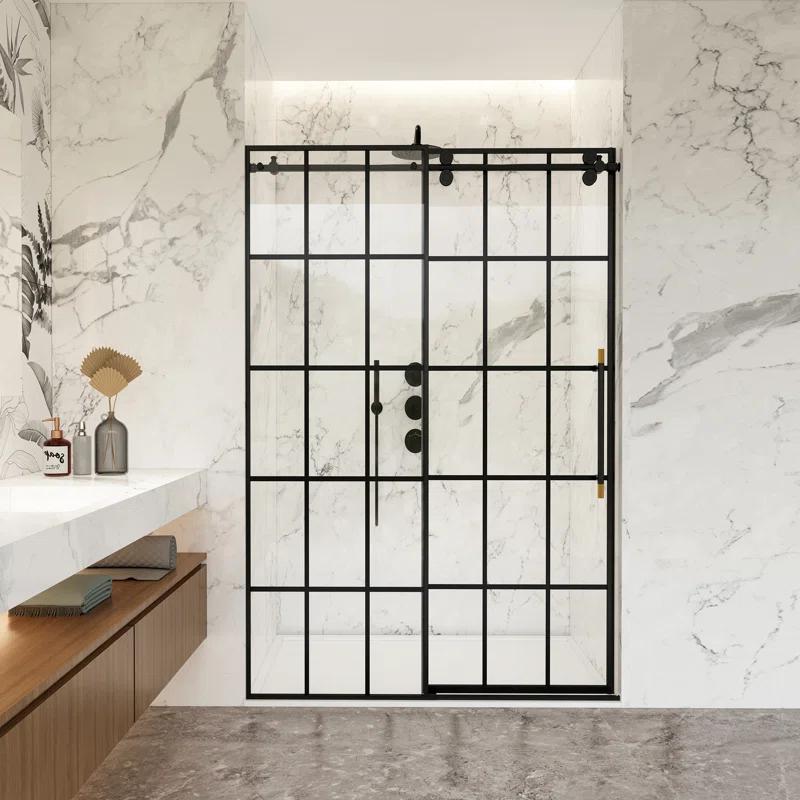Puente 48" W x 78" H Single Sliding Frameless Shower Door in Matte Black