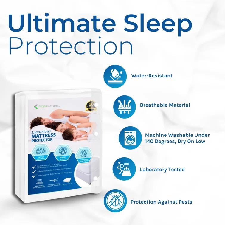 Hygea Natural Waterproof Zipper Mattress Protector Case Pack