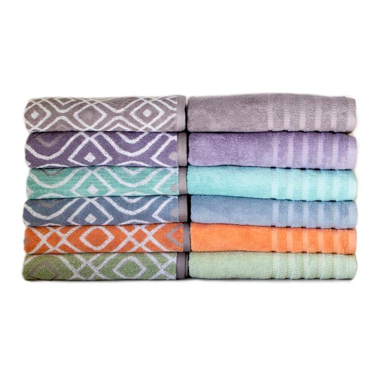 Modern Threads Modern Threads Oxford 6-Piece Yarn Dyed Jacquard & Solid Towel Set – 100% Combed Cotton, Quick Dry & Absorbent Bath, Hand & Washcloths