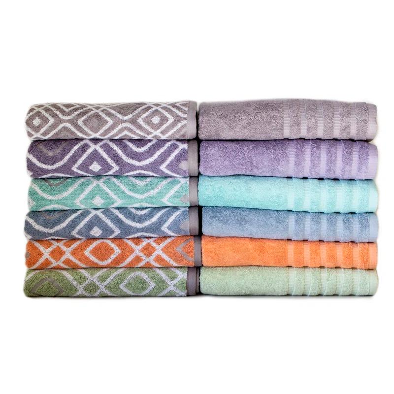 Modern Threads Modern Threads Oxford 6-Piece Yarn Dyed Jacquard & Solid Towel Set – 100% Combed Cotton, Quick Dry & Absorbent Bath, Hand & Washcloths